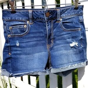 American Eagle Outfitters jean shorts.  Super Super Stretch.  Hi Rise Shortie. 4
